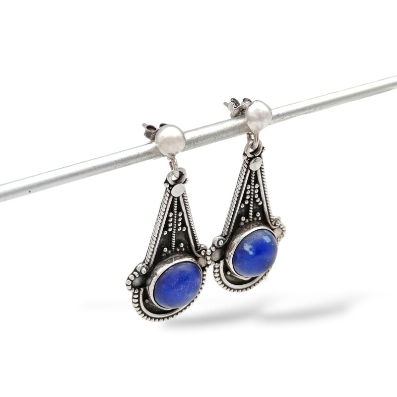 Caravanas Circulo-Plata 925-Piedra Lapislázuli-CA3302 conpiedra