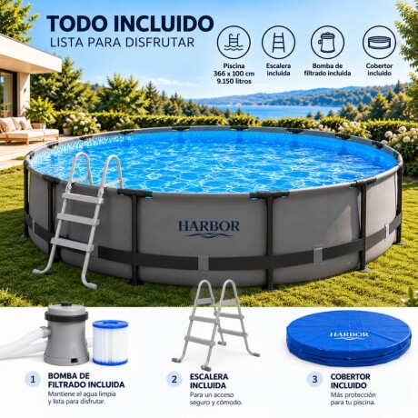 Piscina Estructural HARBOR Essential 9.150 L – Con Bomba, Cobertor y Escalera Piscina Estructural HARBOR Essential 9.150 L – Con Bomba, Cobertor y Escalera