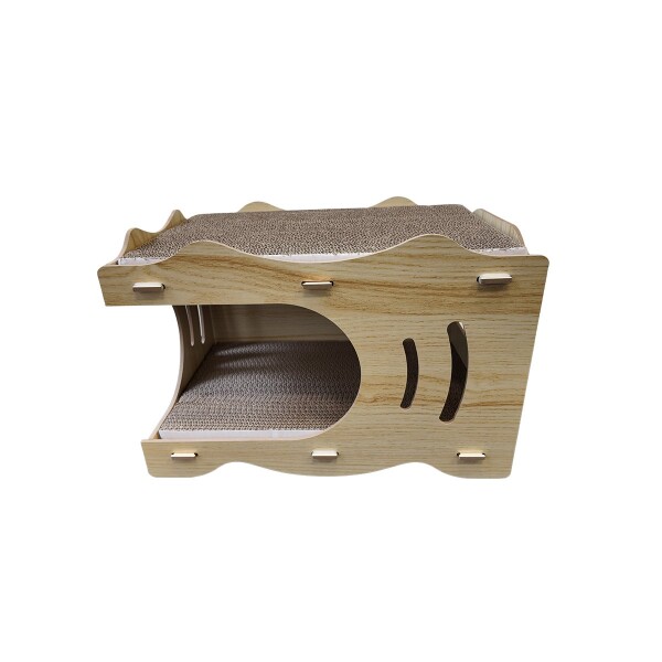 Casa Gatos Cama Cucha Cueva Madera MDF Rascador Corrugado Variante Color Madera Blanca