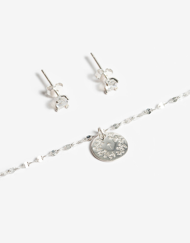 Bijouterie Set Exclusive Edition Set Aros Pasantes Y Cadena Plata 925 - Plateado Rodio