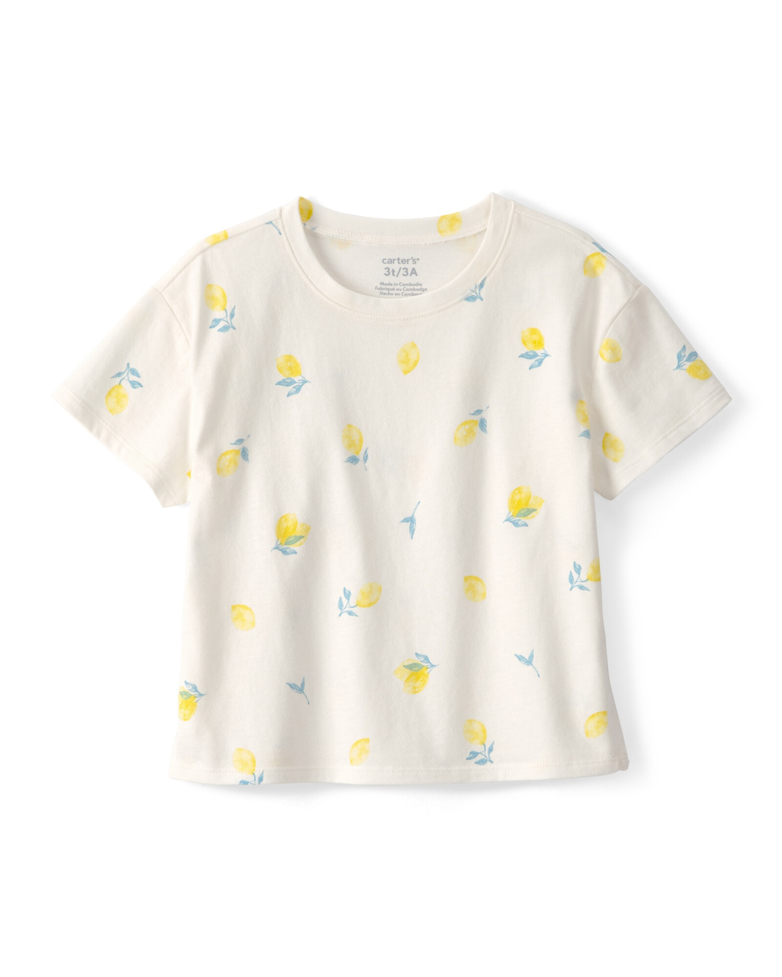 Remera de algodón, manga corta, color crema, diseño limones Sin color