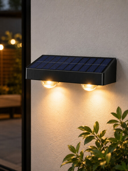 LAMPARA LED CALIDA CON PANEL SOLAR NEGRO