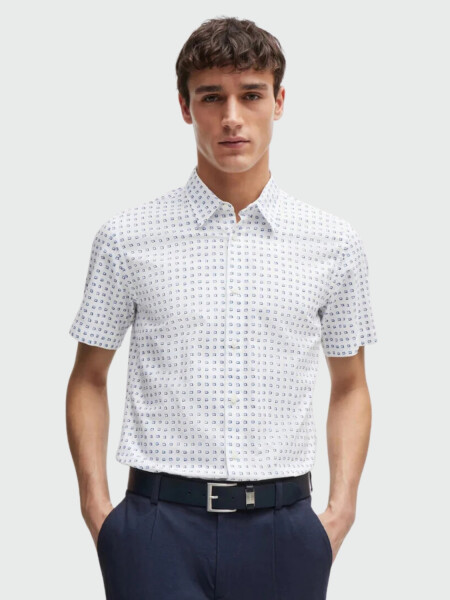 Hugo Boss - Camisa manga corta slim fit, S-ROAN-KEN Blanco