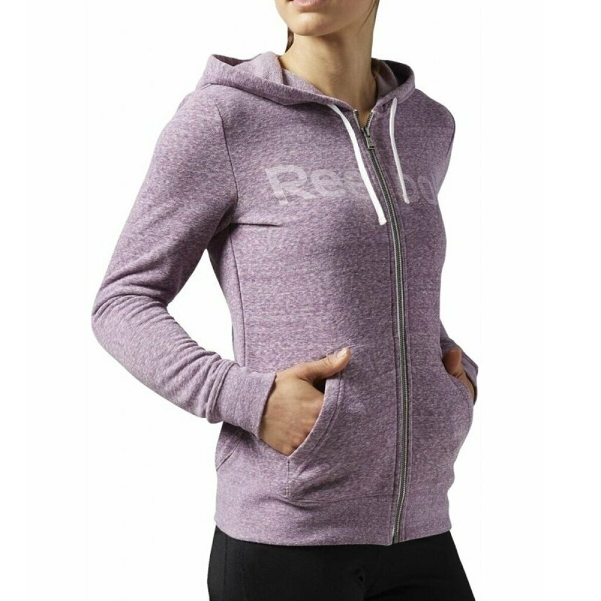 Campera Deportiva con Capucha Reebok El Logo Full Zip Mujer - Lila 