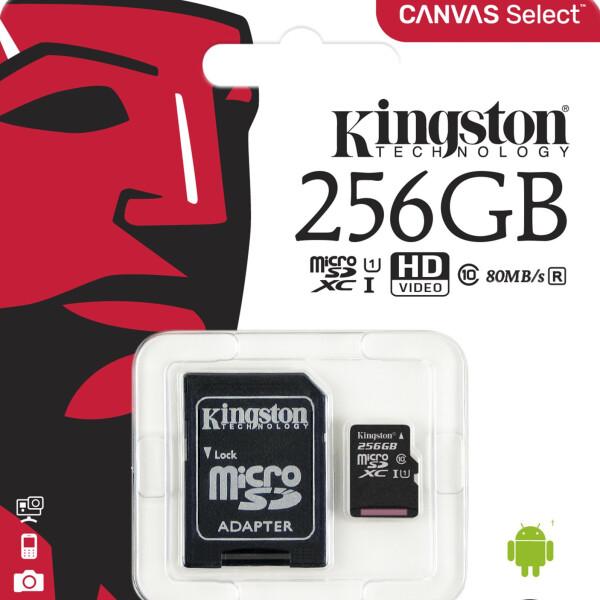 Tarjeta de Memoria MicroSD Clase 10 Canvas Select con Adaptador SD de 256GB Kingston Tarjeta de Memoria MicroSD Clase 10 Canvas Select con Adaptador SD de 256GB Kingston