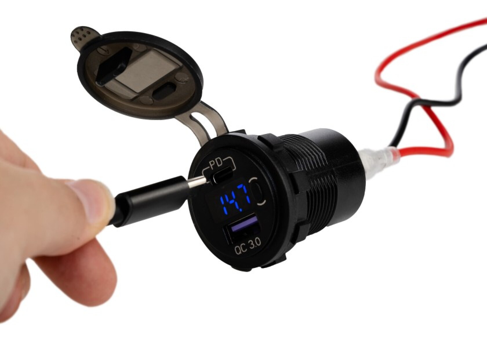 PANEL TOMA USB DOBLE Y VOLTIMETRO PARA LANCHA 