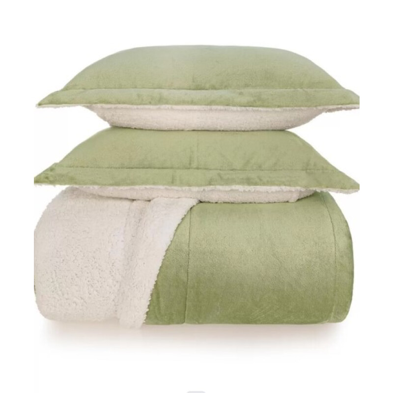 Acolchado Terciopelo y Corderito KARSTEN c/porta Almohada KING Sonata Verde