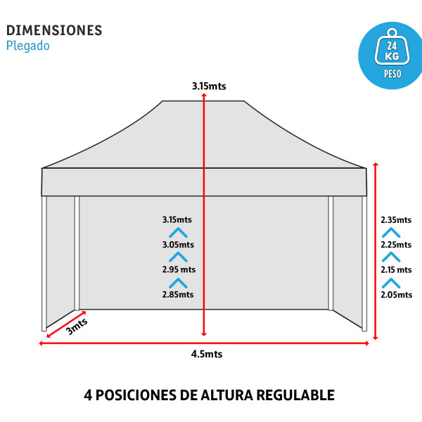 Gazebo Plegable 3x4.5 M Autoarmable 3 Paredes Eventos Playa Gazebo Plegable 3x4.5 M Autoarmable 3 Paredes Eventos Playa