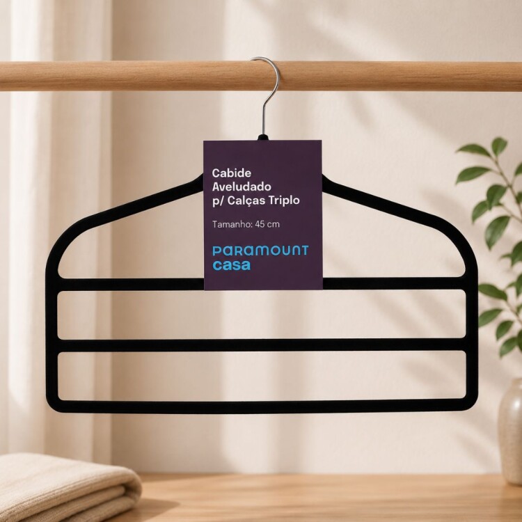 PERCHA AFELPADA PARA PANTALONES TRIPLE 45CM NEGRO PERCHA AFELPADA PARA PANTALONES TRIPLE 45CM NEGRO