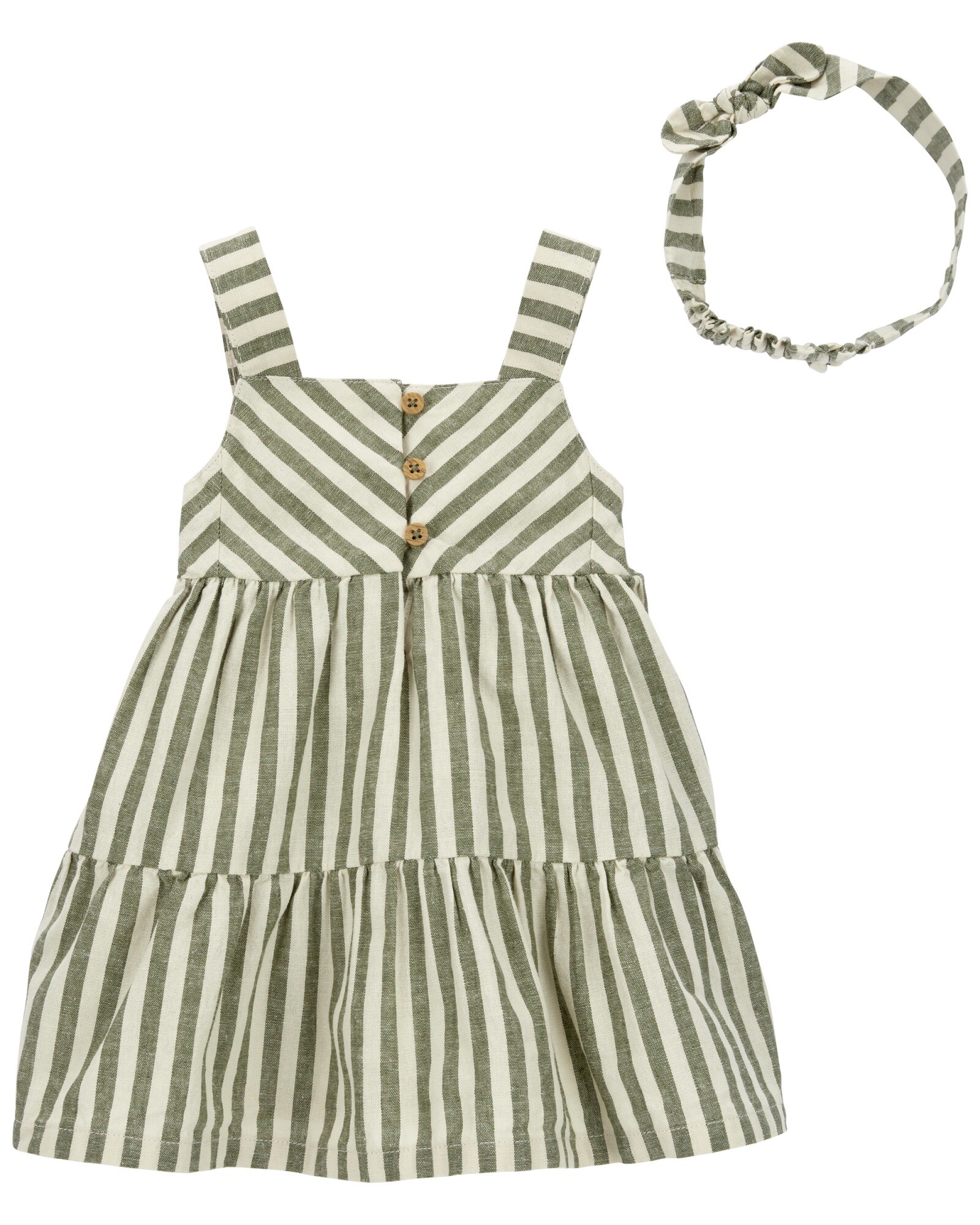 Vestido de lino escalonado y vincha Sin color