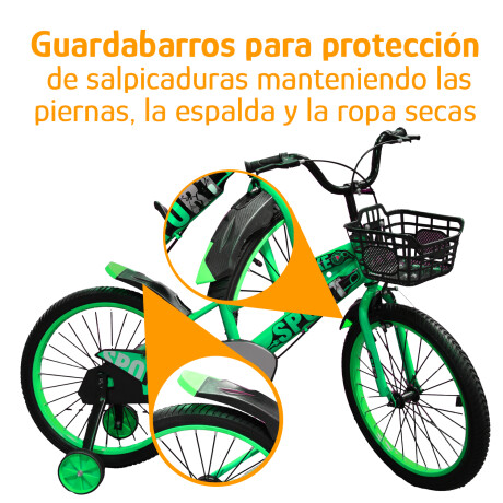 Bicicleta Infantil Rodado 20 C/Rueditas Aux Estilo Deportivo Verde