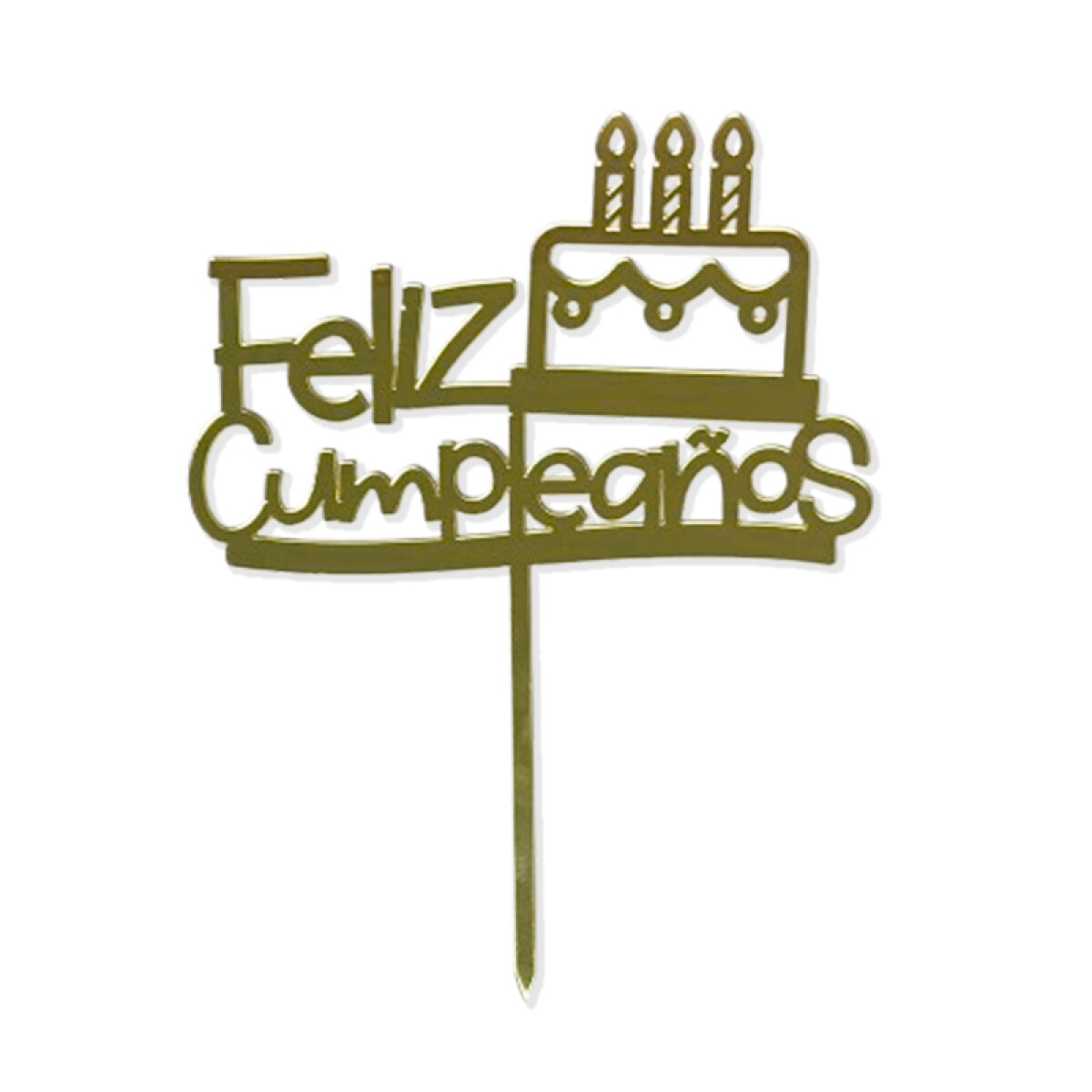 Topper Laser Feliz Cumple Torta Dorado 