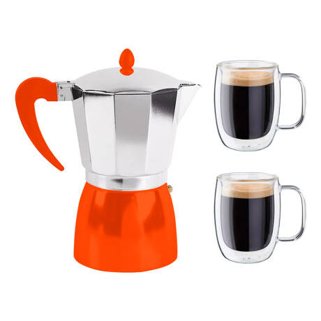 Set Café de Cafetera Italiana 9 Tazas + 2 Tazas 350Ml Vidrio Naranja