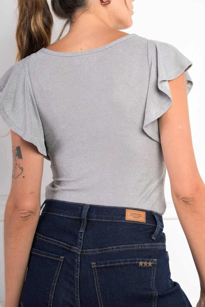Remera Manga Volado Plata