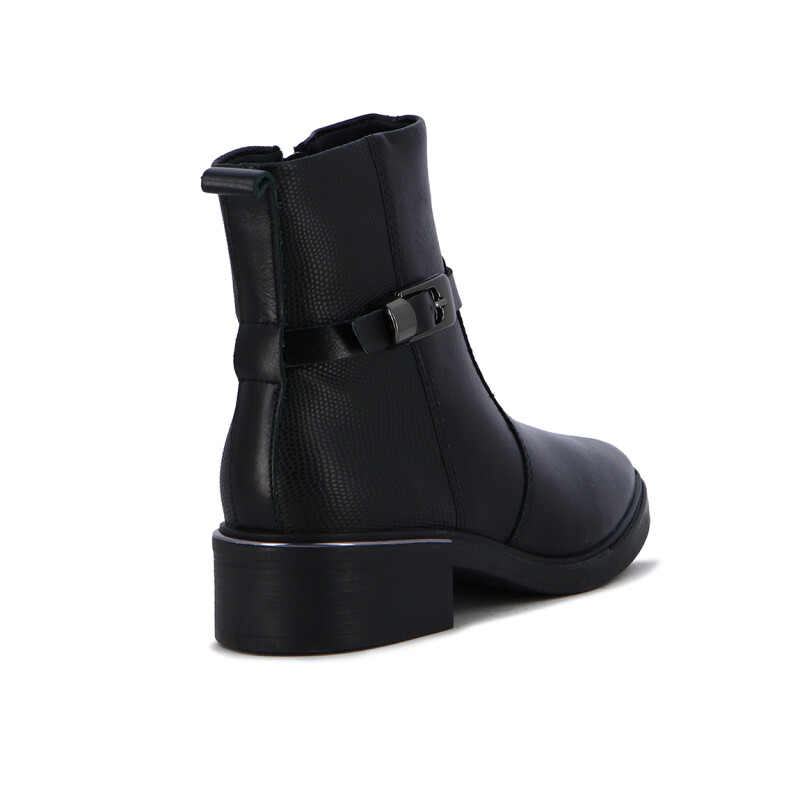 Comfortflex Bota Caña Baja C/ Tira Y Hebilla Cuero/caima Negro