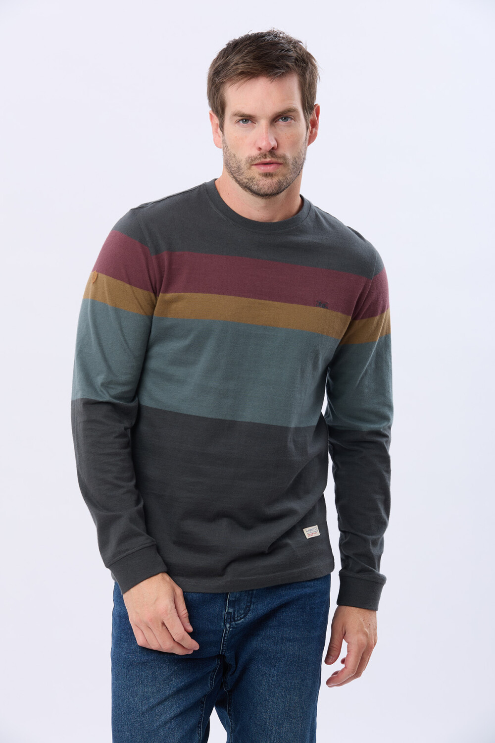 REMERA RAYADA DE ALGODÓN GRIS