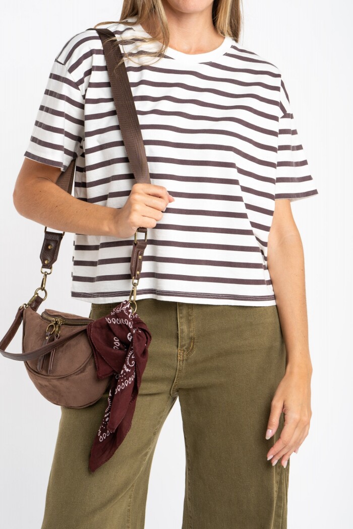 Remera Rayada Algodon Lavado Marron