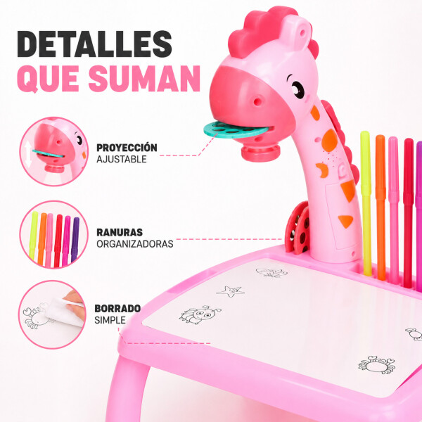 Jirafa Pizarra Mesa Proyector Led + Accesorios Para Dibujar Color Rosa