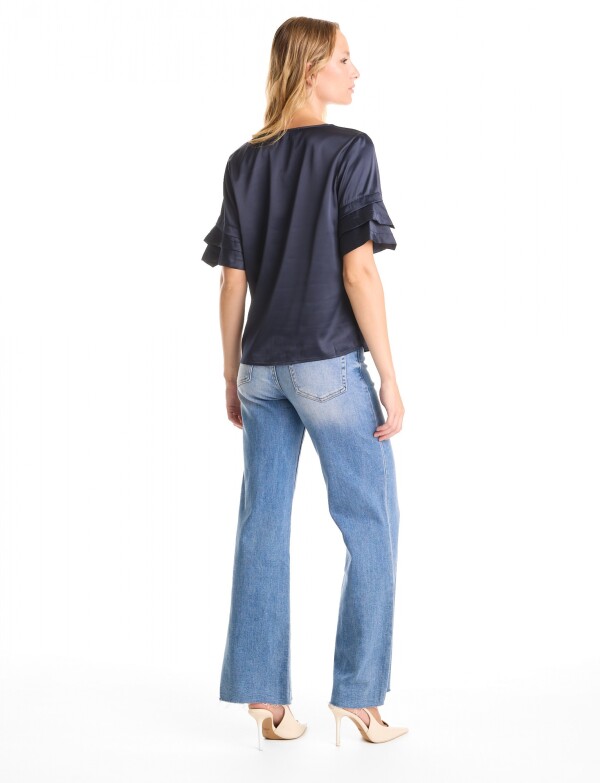 Blusa Saten Volados AZUL