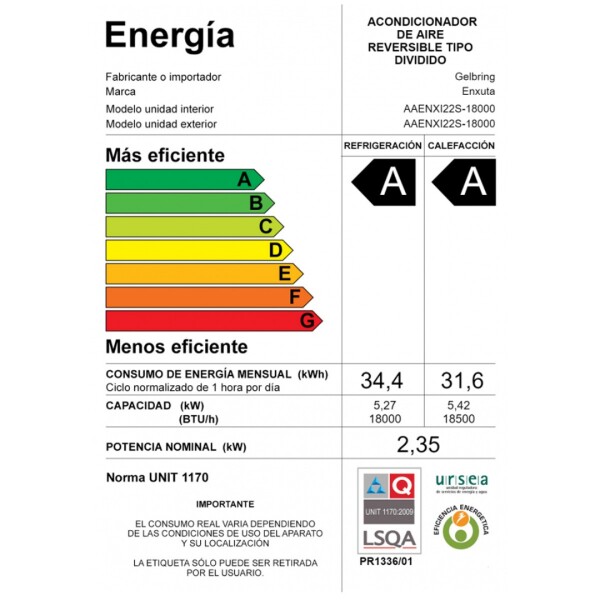 Aire Acondicionado Inverter Enxuta 18000 Btu AIRE A. ENXUTA SMART 18000BTU INVERTER**