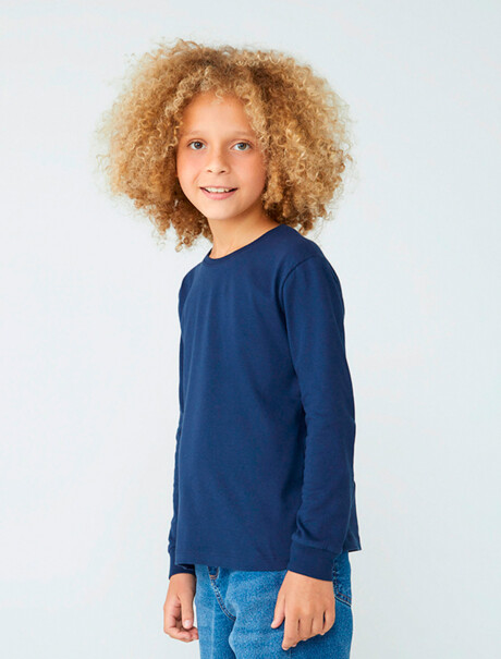 CAMISETA BÁSICA UNISSEX INFANTIL MANGA AZUL OSCURO