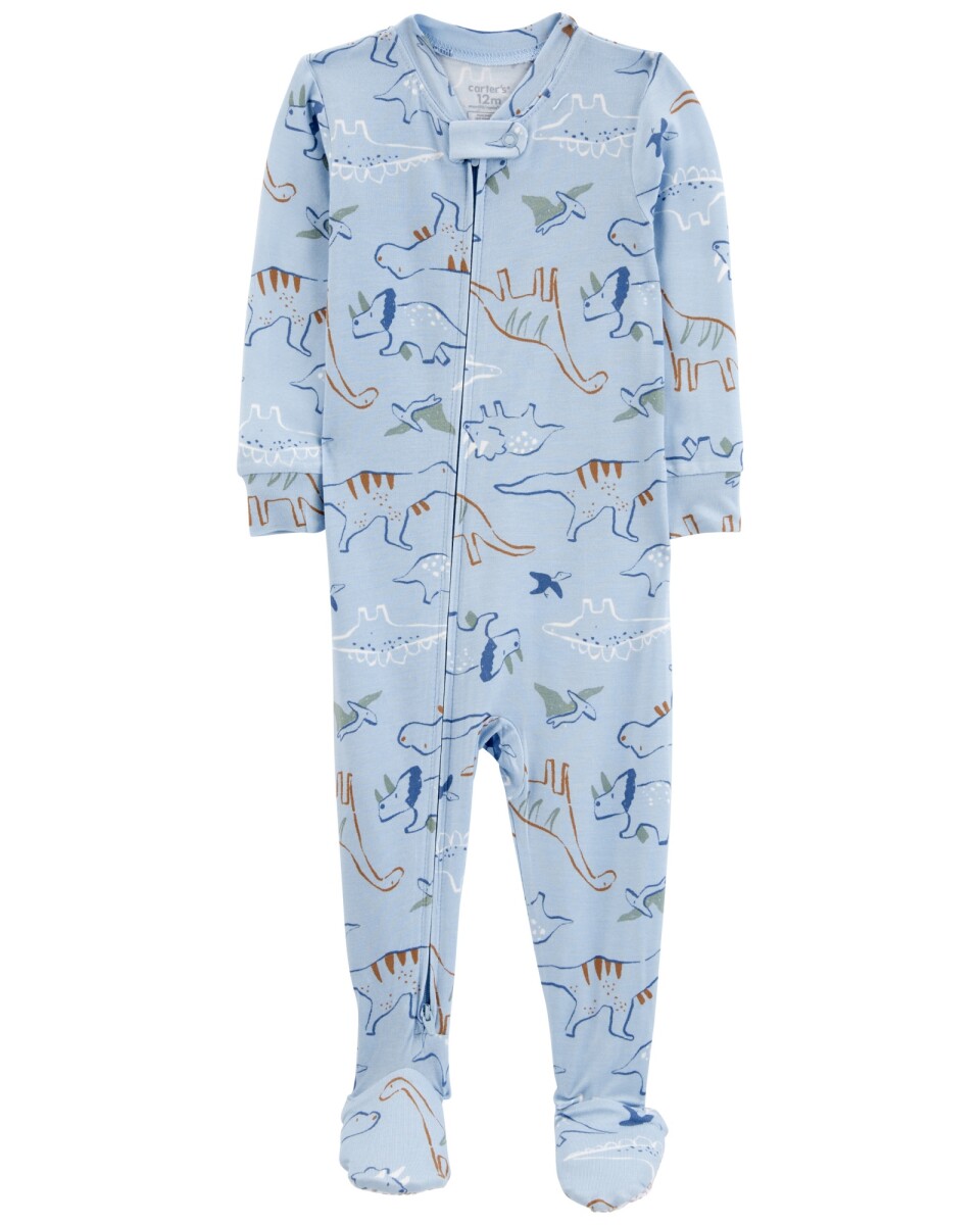 Pijama uno pieza de viscosa Ecovero, con pie, diseño dinos, línea Purelysoft. Talles 2-5T 