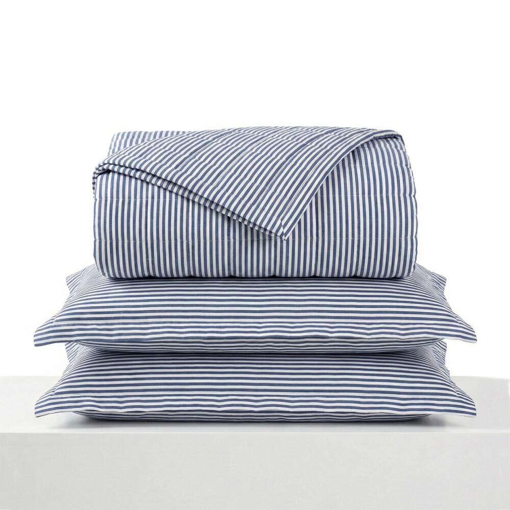 Acolchado mas Fundas Queen - Nina Rayas Azul 200 hilos Acolchado mas Fundas Queen - Nina Rayas Azul 200 hilos