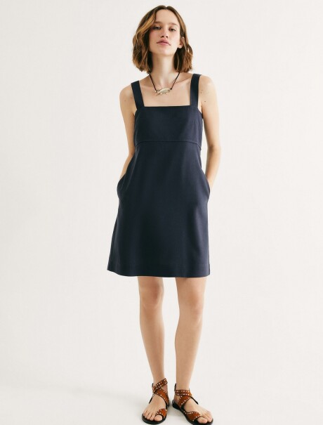 VESTIDO CORTO CON ESCOTE CUADRADO AZUL