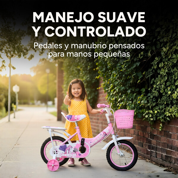Bicicleta infantil Shengdi Rod 12 Canasto Parrilla Rueditas Color Rosa Claro