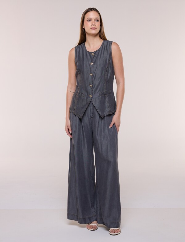 Chaleco Lyocell Con Botones Metalizados GRIS