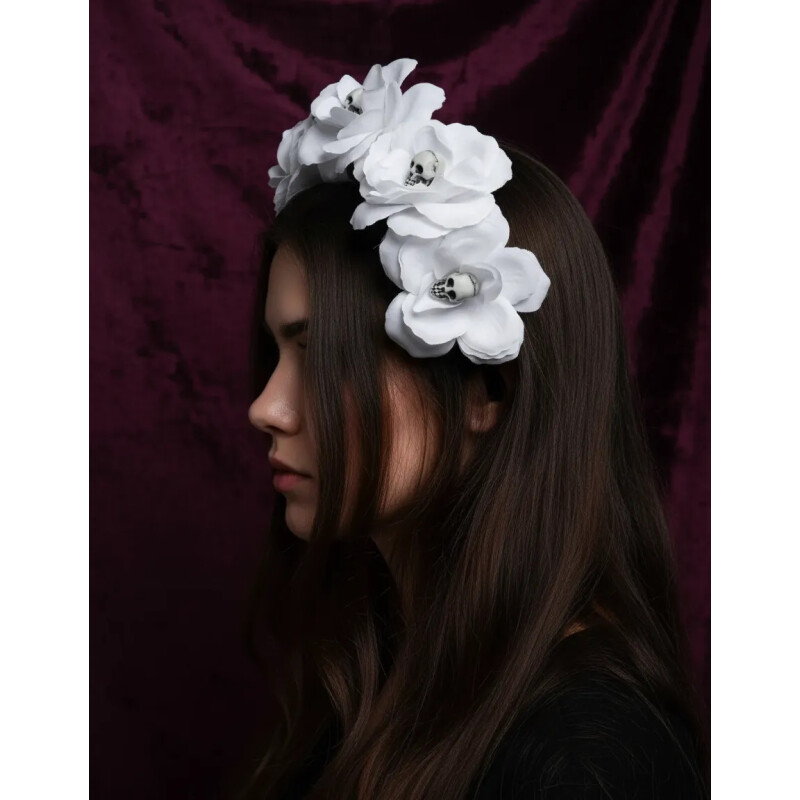 Vincha de Flores y Craneo Blanco