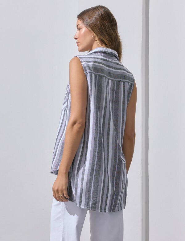 Camisa S/m Lino Det GRIS/MULTI