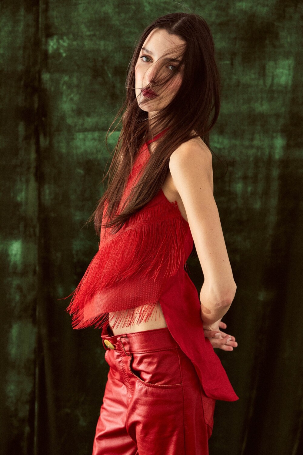 Top Rombo Raphia Rojo