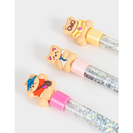 Set De 3 Lapiceras Con Líquido En Estuche De Pvc Estampado Combinacion Multicolor