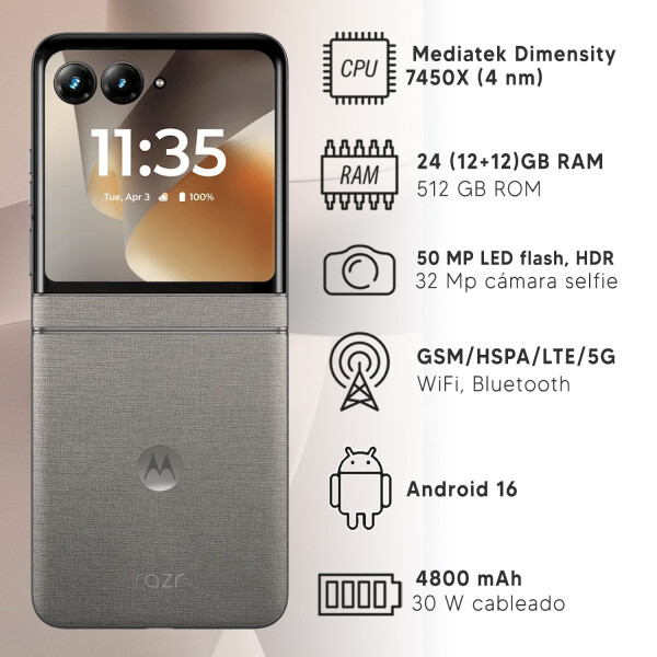 Motorola Razr 70 24(12+12)gb 512gb 5g CEL MOTOROLA RAZR 70 12/512GB GRIS