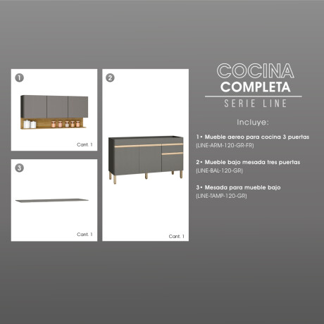 Modulos De Cocina Color Gris Incluye 2 Modulos Y Mesada FREIJO Y GRIS