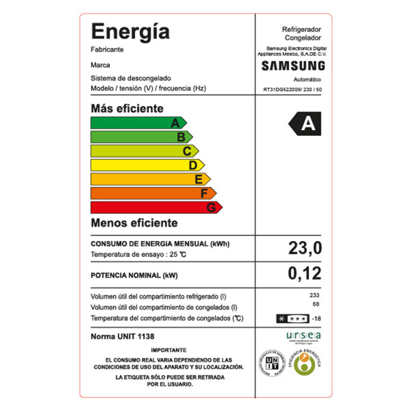 Heladera Inverter Samsung Sart31dg5220s9 C/ Dispensador 301l HELADERA SAMSUNG NO FROST C/DISP 301L