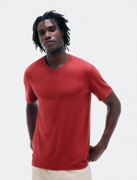 CAMISETA BÁSICA MANGA CORTA CUELLO EN V ROJO