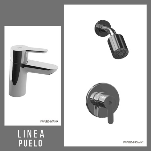 Juego De Griferia, Incluye Ducha Embutida Sin Trnsferencia Y Lavatorio Bajo Linea Puelo Fv 000