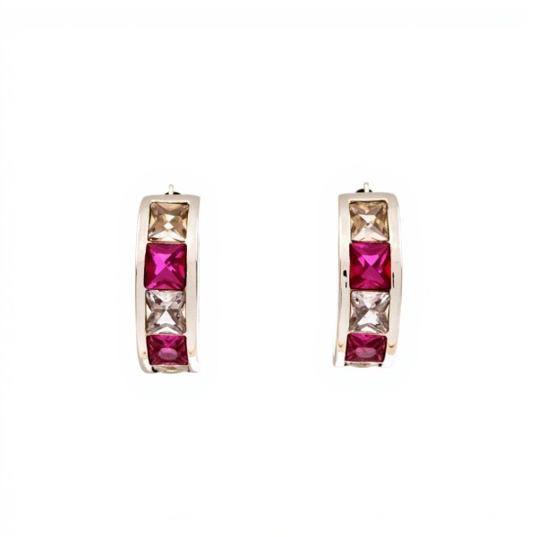 Caravanas Medio aro-Plata 925-Piedra rubí y zirconia-CA3450 conpiedra