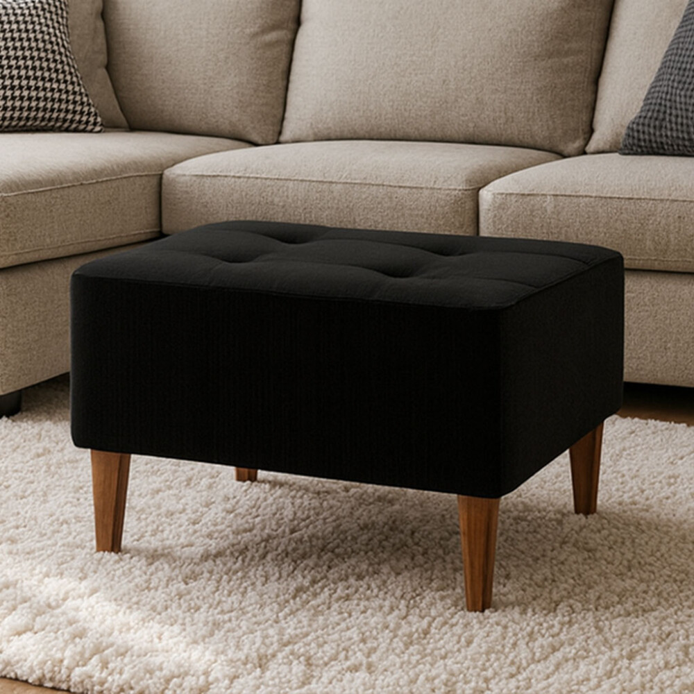 Puff tela y patas de madera Negro