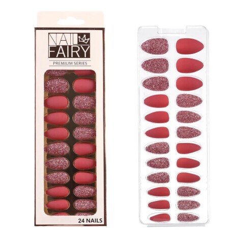 Set De Uñas Postizas Lisa Punta Ballerina Brillos Rosa