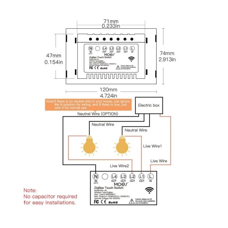 Interruptor Tactil Pared 4 Bot ZIGBEE3.0 Tuya 001