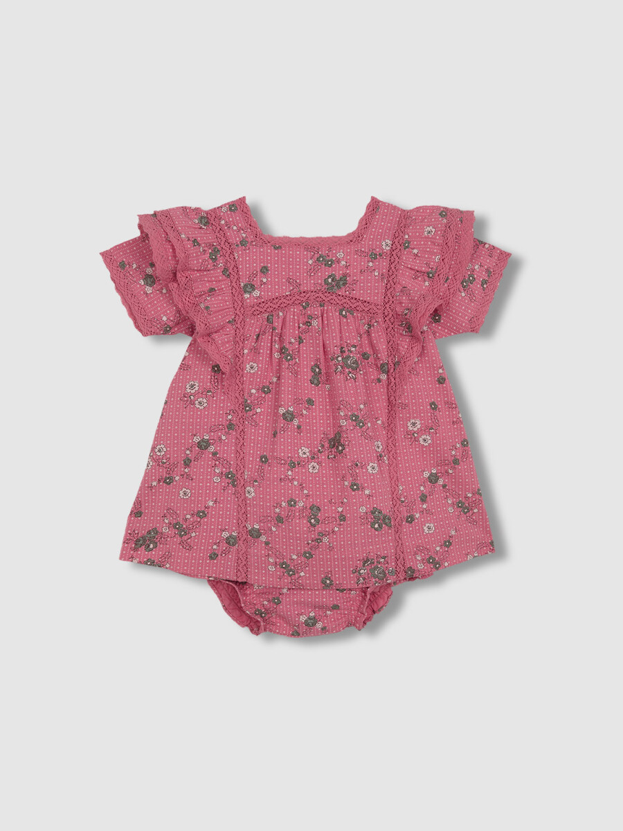 Vestido Estampado De Flores Con Volantes Rosa