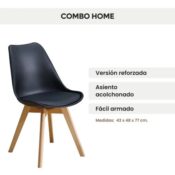Silla Comedor Cocina Tulip Eames Acolchada Reforzada Premium Negro 1