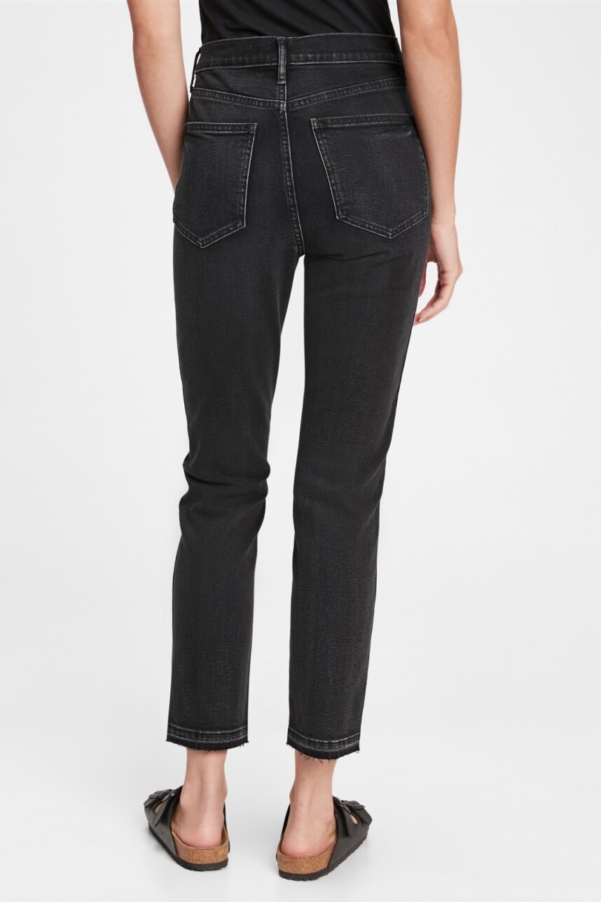 Jean Vintage Slim Tiro Alto Mujer Washed Black