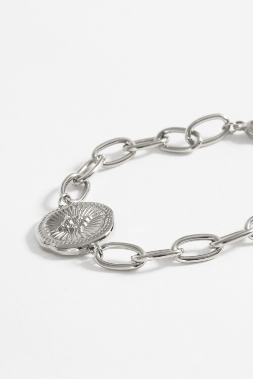 Pulsera de acero cadena y dije plateado