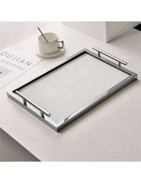 BANDEJA MDF/VIDRIO 39x29x6CM PLATA BANDEJA MDF/VIDRIO 39x29x6CM PLATA