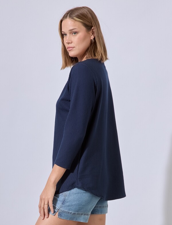 Blusa Ribs Escote Metal AZUL