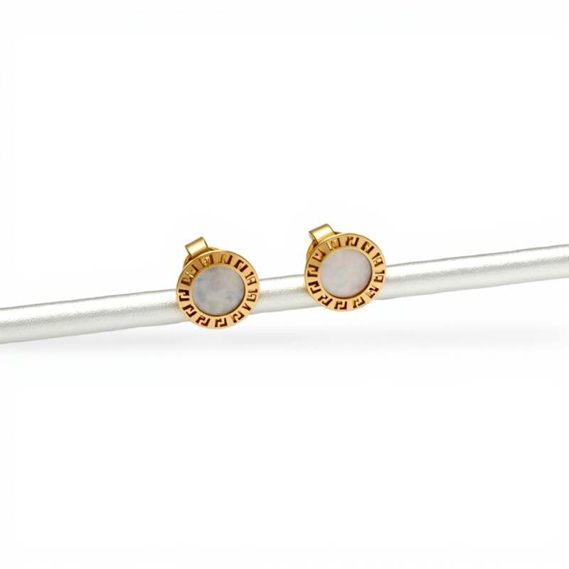 Caravanas Circulo Greca de oro- Oro bajo - Nácar- CA8054 conpiedra